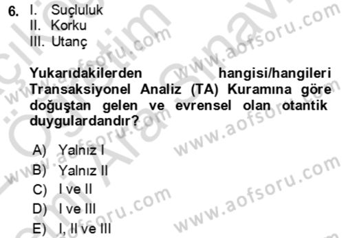 Çocuk ve Ergen Bakımı Dersi 2021 - 2022 Yılı (Vize) Ara Sınav Soruları 6. Soru