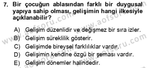 Çocuk ve Ergen Bakımı Dersi 2021 - 2022 Yılı (Vize) Ara Sınav Soruları 7. Soru