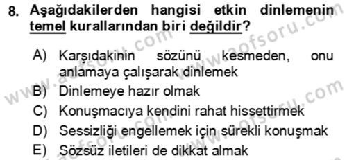 Çocuk ve Ergen Bakımı Dersi 2021 - 2022 Yılı (Vize) Ara Sınav Soruları 8. Soru