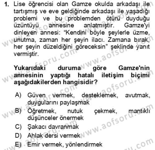 Çocuk ve Ergen Bakımı Dersi 2021 - 2022 Yılı (Final) Dönem Sonu Sınav Soruları 1. Soru