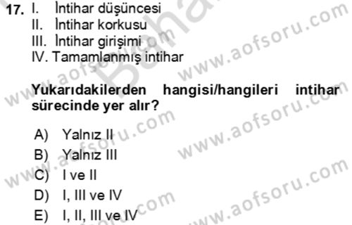 Çocuk ve Ergen Bakımı Dersi 2021 - 2022 Yılı (Final) Dönem Sonu Sınav Soruları 17. Soru