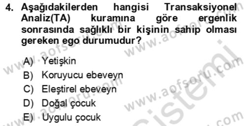 Çocuk ve Ergen Bakımı Dersi 2021 - 2022 Yılı (Final) Dönem Sonu Sınav Soruları 4. Soru