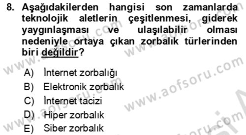 Çocuk ve Ergen Bakımı Dersi 2021 - 2022 Yılı (Final) Dönem Sonu Sınav Soruları 8. Soru