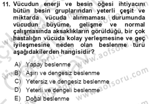 Çocuk ve Ergen Bakımı Dersi 2021 - 2022 Yılı Yaz Okulu Sınav Soruları 11. Soru