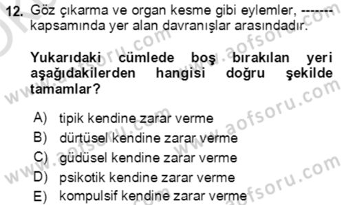Çocuk ve Ergen Bakımı Dersi 2021 - 2022 Yılı Yaz Okulu Sınav Soruları 12. Soru