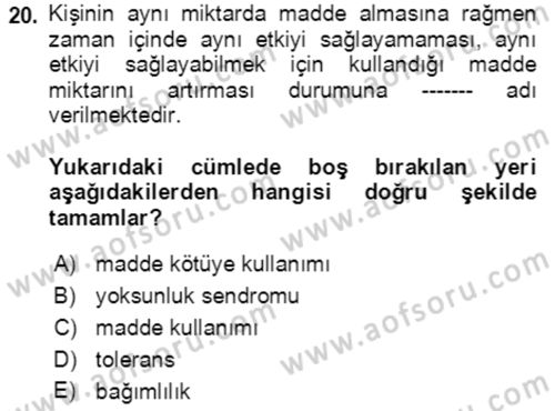 Çocuk ve Ergen Bakımı Dersi 2021 - 2022 Yılı Yaz Okulu Sınav Soruları 20. Soru