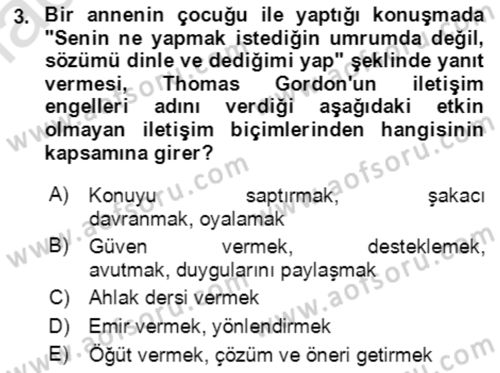 Çocuk ve Ergen Bakımı Dersi 2021 - 2022 Yılı Yaz Okulu Sınav Soruları 3. Soru
