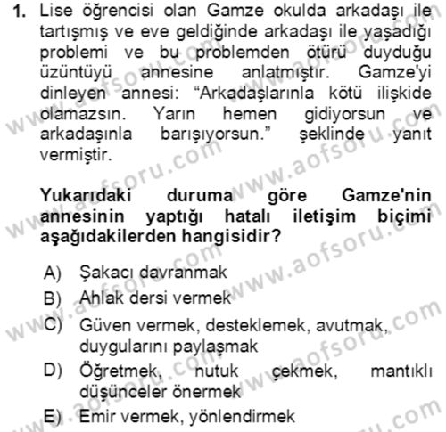 Çocuk ve Ergen Bakımı Dersi 2022 - 2023 Yılı Yaz Okulu Sınav Soruları 1. Soru