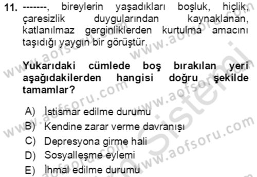 Çocuk ve Ergen Bakımı Dersi 2022 - 2023 Yılı Yaz Okulu Sınav Soruları 11. Soru