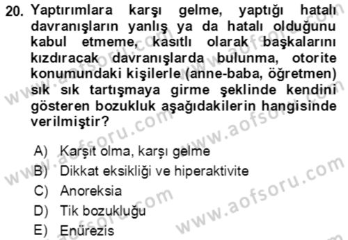 Çocuk ve Ergen Bakımı Dersi 2022 - 2023 Yılı Yaz Okulu Sınav Soruları 20. Soru