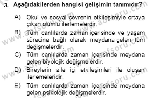 Çocuk ve Ergen Bakımı Dersi 2022 - 2023 Yılı Yaz Okulu Sınav Soruları 3. Soru