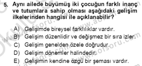 Çocuk ve Ergen Bakımı Dersi 2022 - 2023 Yılı Yaz Okulu Sınav Soruları 5. Soru