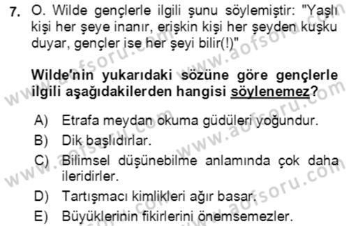 Çocuk ve Ergen Bakımı Dersi 2022 - 2023 Yılı Yaz Okulu Sınav Soruları 7. Soru