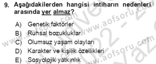 Çocuk ve Ergen Bakımı Dersi 2022 - 2023 Yılı Yaz Okulu Sınav Soruları 9. Soru