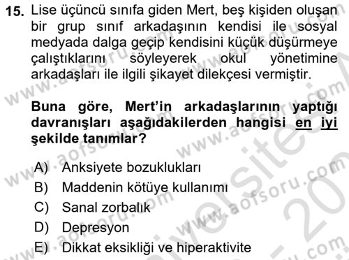 Çocuk ve Ergen Bakımı Dersi 2023 - 2024 Yılı (Vize) Ara Sınav Soruları 15. Soru
