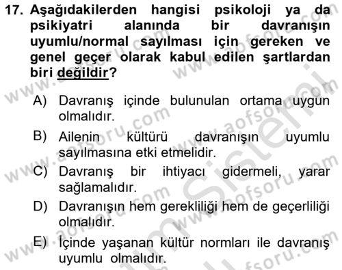 Çocuk ve Ergen Bakımı Dersi 2023 - 2024 Yılı (Vize) Ara Sınav Soruları 17. Soru