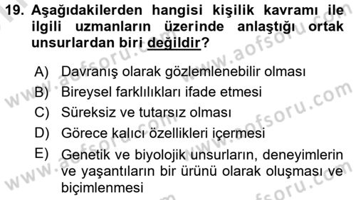 Çocuk ve Ergen Bakımı Dersi 2023 - 2024 Yılı (Vize) Ara Sınav Soruları 19. Soru