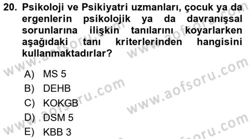 Çocuk ve Ergen Bakımı Dersi 2023 - 2024 Yılı (Vize) Ara Sınav Soruları 20. Soru