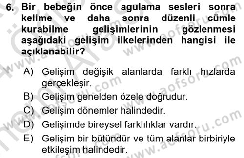 Çocuk ve Ergen Bakımı Dersi 2023 - 2024 Yılı (Vize) Ara Sınav Soruları 6. Soru