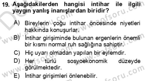 Çocuk ve Ergen Bakımı Dersi 2023 - 2024 Yılı (Final) Dönem Sonu Sınav Soruları 19. Soru