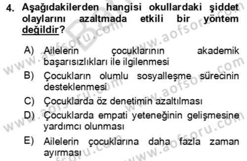 Çocuk ve Ergen Bakımı Dersi 2023 - 2024 Yılı (Final) Dönem Sonu Sınav Soruları 4. Soru
