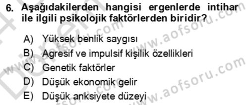 Çocuk ve Ergen Bakımı Dersi 2023 - 2024 Yılı (Final) Dönem Sonu Sınav Soruları 6. Soru