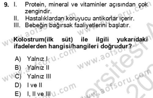 Çocuk ve Ergen Bakımı Dersi 2023 - 2024 Yılı (Final) Dönem Sonu Sınav Soruları 9. Soru