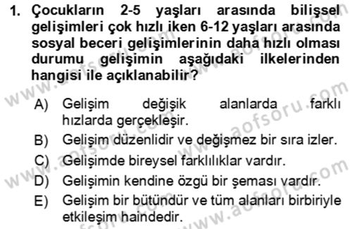 Çocuk ve Ergen Bakımı Dersi 2023 - 2024 Yılı Yaz Okulu Sınav Soruları 1. Soru