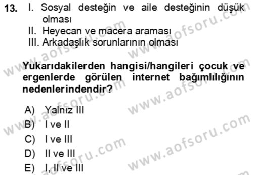 Çocuk ve Ergen Bakımı Dersi 2023 - 2024 Yılı Yaz Okulu Sınav Soruları 13. Soru