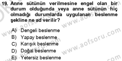 Çocuk ve Ergen Bakımı Dersi 2023 - 2024 Yılı Yaz Okulu Sınav Soruları 19. Soru