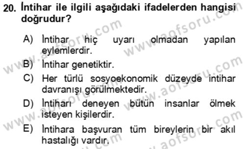 Çocuk ve Ergen Bakımı Dersi 2023 - 2024 Yılı Yaz Okulu Sınav Soruları 20. Soru