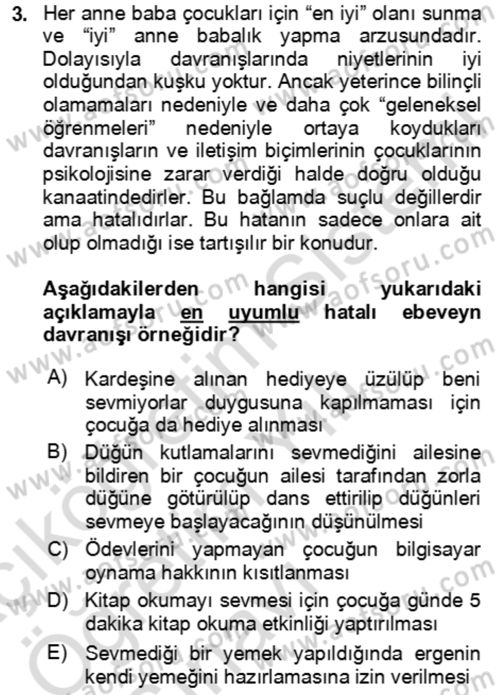 Çocuk ve Ergen Bakımı Dersi 2023 - 2024 Yılı Yaz Okulu Sınav Soruları 3. Soru
