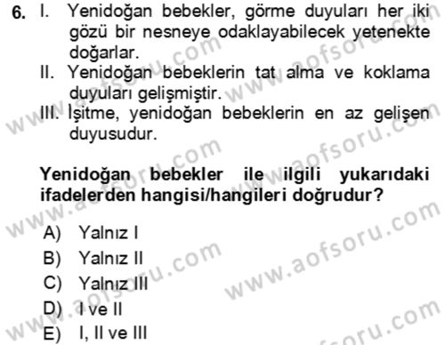 Çocuk ve Ergen Bakımı Dersi 2023 - 2024 Yılı Yaz Okulu Sınav Soruları 6. Soru