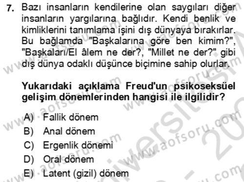 Çocuk ve Ergen Bakımı Dersi 2023 - 2024 Yılı Yaz Okulu Sınav Soruları 7. Soru