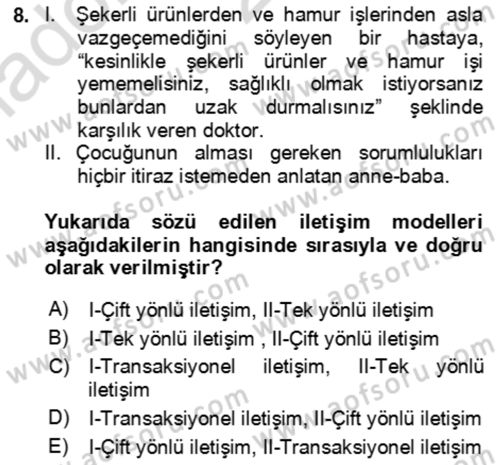 Çocuk ve Ergen Bakımı Dersi 2023 - 2024 Yılı Yaz Okulu Sınav Soruları 8. Soru