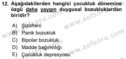 Çocuk ve Ergen Bakımı Dersi 2024 - 2025 Yılı (Vize) Ara Sınav Soruları 12. Soru