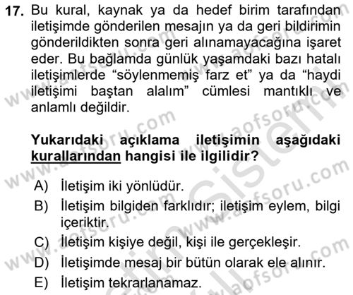 Çocuk ve Ergen Bakımı Dersi 2024 - 2025 Yılı (Vize) Ara Sınav Soruları 17. Soru