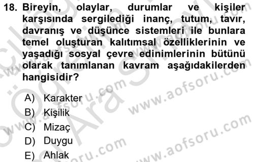 Çocuk ve Ergen Bakımı Dersi 2024 - 2025 Yılı (Vize) Ara Sınav Soruları 18. Soru