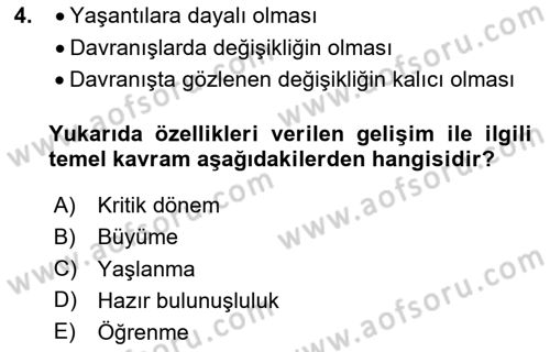 Çocuk ve Ergen Bakımı Dersi 2024 - 2025 Yılı (Vize) Ara Sınav Soruları 4. Soru