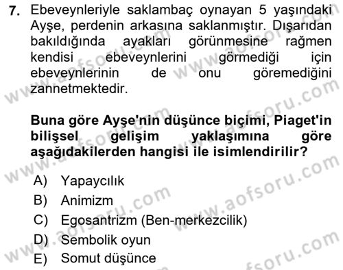 Çocuk ve Ergen Bakımı Dersi 2024 - 2025 Yılı (Vize) Ara Sınav Soruları 7. Soru