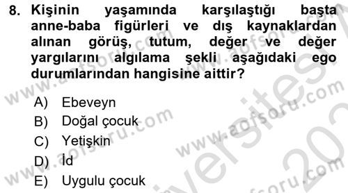 Çocuk ve Ergen Bakımı Dersi 2024 - 2025 Yılı (Vize) Ara Sınav Soruları 8. Soru