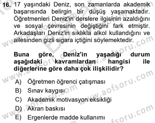 Çocuk ve Ergen Bakımı Dersi 2024 - 2025 Yılı (Final) Dönem Sonu Sınav Soruları 16. Soru