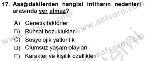 Çocuk ve Ergen Bakımı Dersi 2024 - 2025 Yılı (Final) Dönem Sonu Sınav Soruları 17. Soru