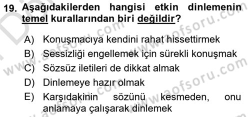 Çocuk ve Ergen Bakımı Dersi 2024 - 2025 Yılı (Final) Dönem Sonu Sınav Soruları 19. Soru