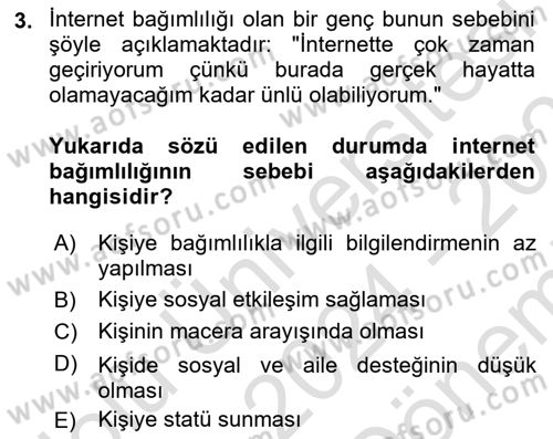 Çocuk ve Ergen Bakımı Dersi 2024 - 2025 Yılı (Final) Dönem Sonu Sınav Soruları 3. Soru