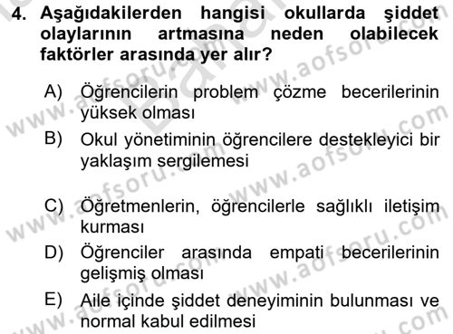 Çocuk ve Ergen Bakımı Dersi 2024 - 2025 Yılı (Final) Dönem Sonu Sınav Soruları 4. Soru