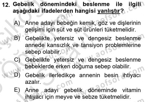 Çocuk ve Ergen Bakımı Dersi 2024 - 2025 Yılı Yaz Okulu Sınav Soruları 12. Soru