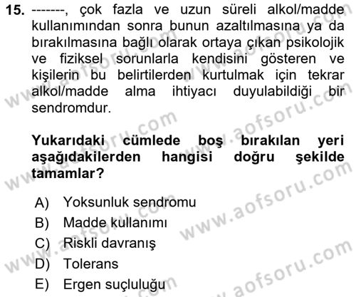 Çocuk ve Ergen Bakımı Dersi 2024 - 2025 Yılı Yaz Okulu Sınav Soruları 15. Soru