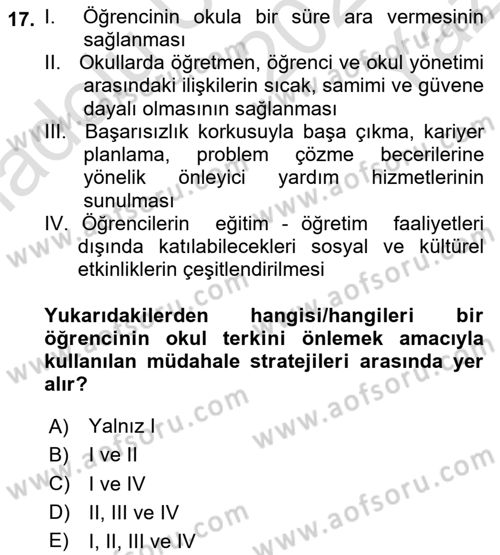 Çocuk ve Ergen Bakımı Dersi 2024 - 2025 Yılı Yaz Okulu Sınav Soruları 17. Soru