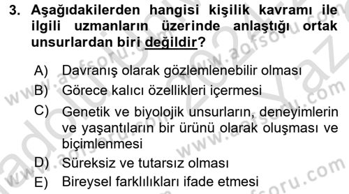 Çocuk ve Ergen Bakımı Dersi 2024 - 2025 Yılı Yaz Okulu Sınav Soruları 3. Soru